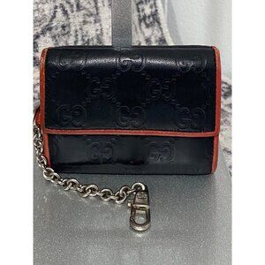 Gucci GG Guccissima Mini Bifold Wallet with Key Chain in Black Red